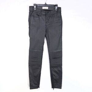 Madewell Skinny Moto Jeans Coated Denim Women 25 Black Faux Leather Pant Zip Hem